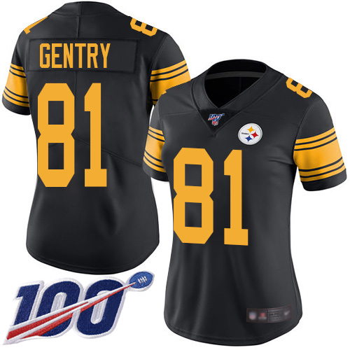 Women Pittsburgh Steelers Football #81 Limited Black Zach Gentry 100th Season Rush Vapor Untouchable Nike NFL Jersey